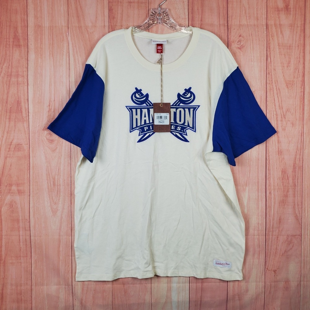 Mitchell And Ness Shirt Mens 2XL Cream Hampton Pirates Basketball Logo Cotton‎